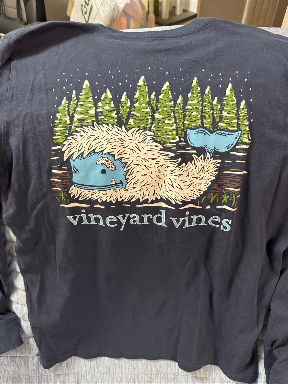 Vineyard Vines Navy Whale Forest Graphic Long Sleeve